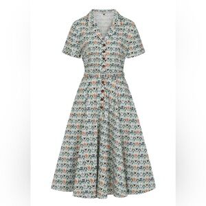 Banned Retro Midi Swing Dress with Matching Belt in Cat Print